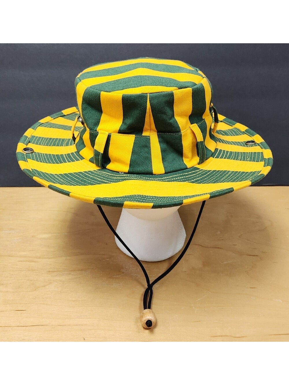 Vintage Green Gold Striped Boonie Hat Slouch Bucket Sun Cap Packers Ducks A’s L